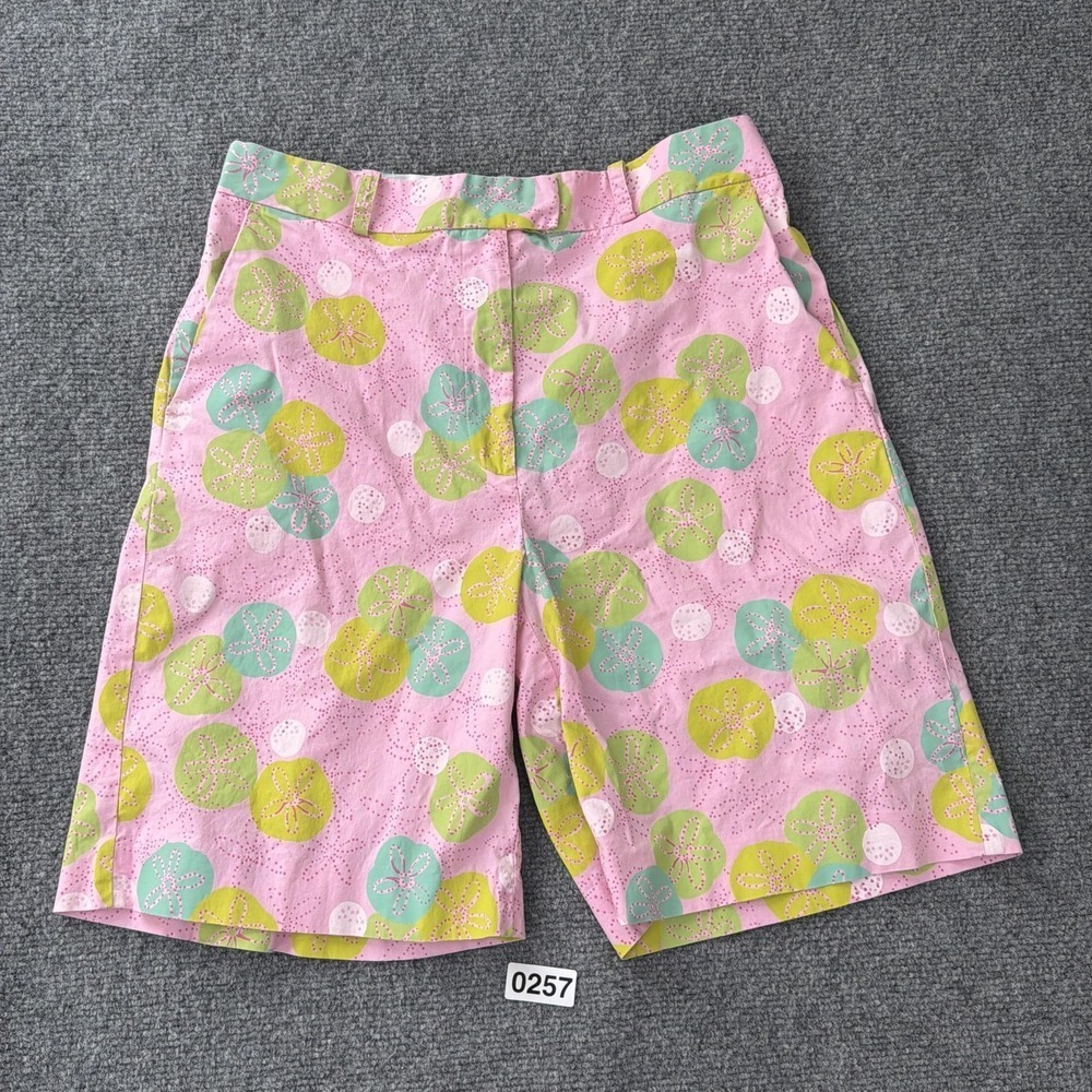 Vintage Lilly Pulitzer Shorts Womens 4 Pink Bermuda Sand Dollar Cotton Y2K